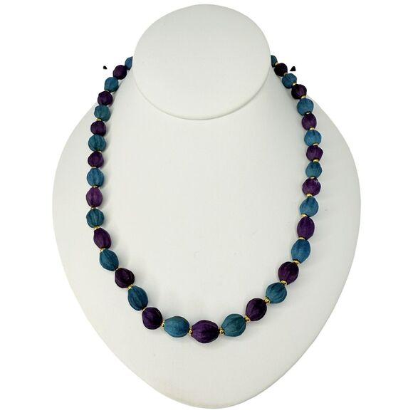 Purple & Teal Dyed Seed Beaded Long Layering Necklace 32" Chain Jewelry - Picture 8 of 11